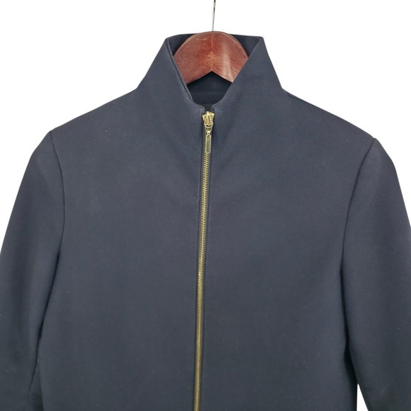 Zara Basic Navy Funnel Neck Coat Size Small Full Zip Quiet Luxury Minimalist - Picture 3 of 12